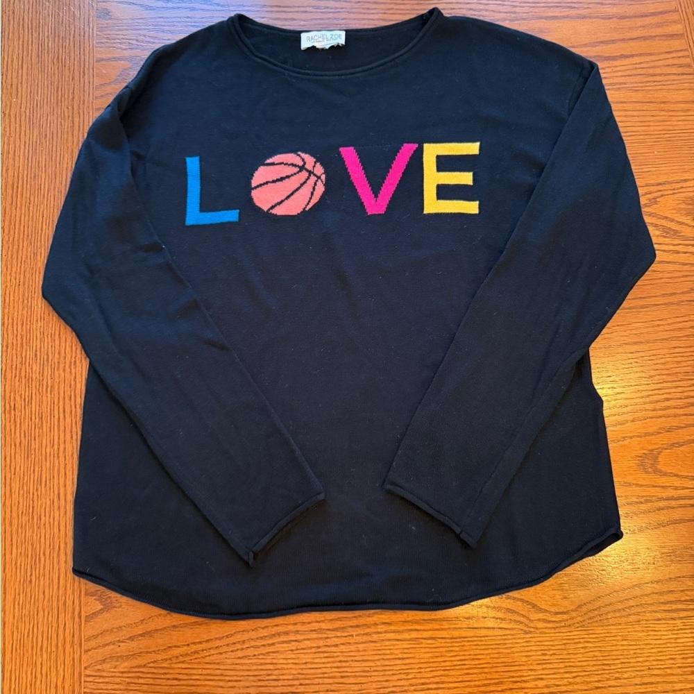 Rachel‎ Zoe Black Long Sleeve Shirt with Colorful Love Basketball Graphic